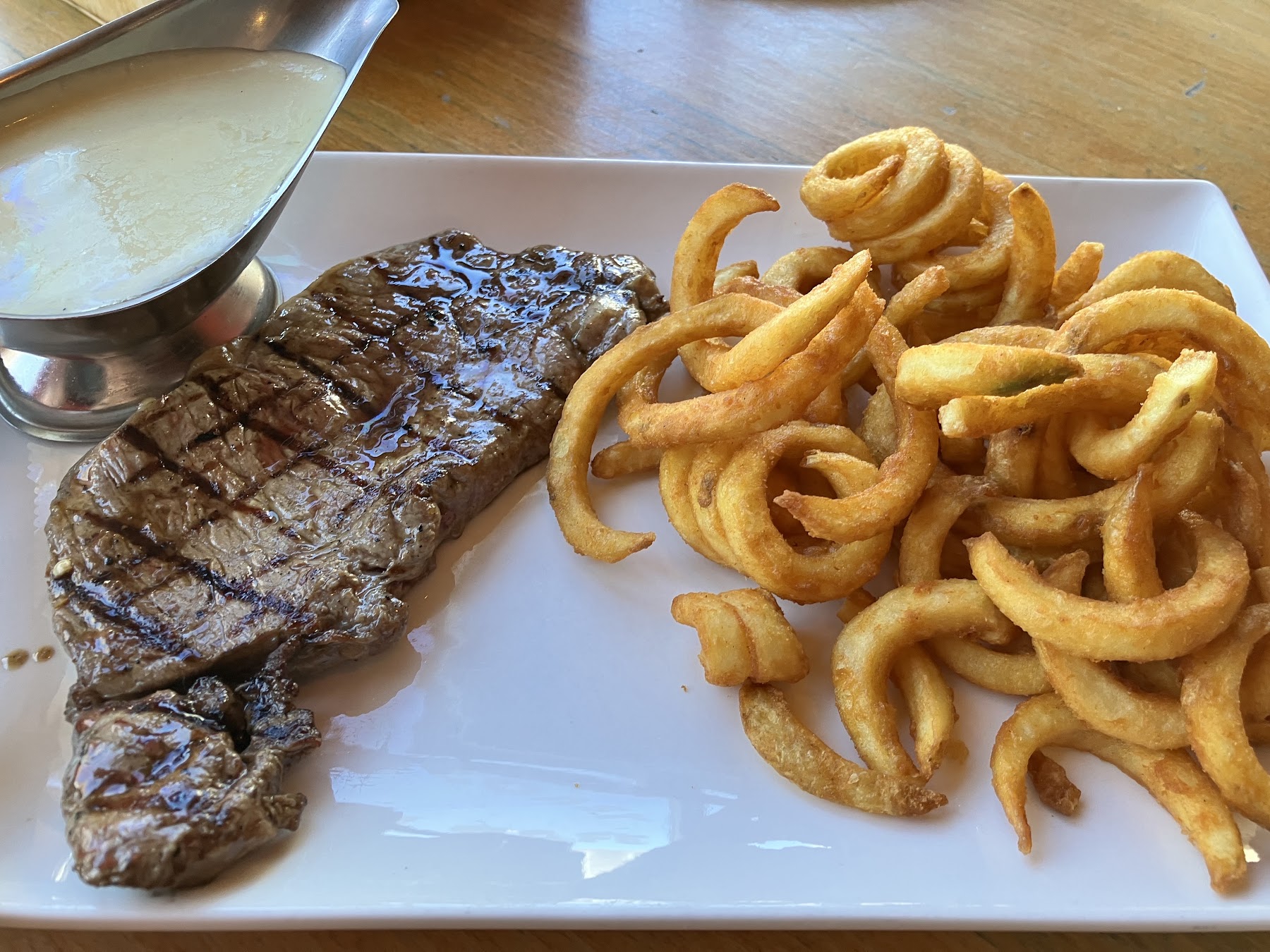 steak with curly fries
